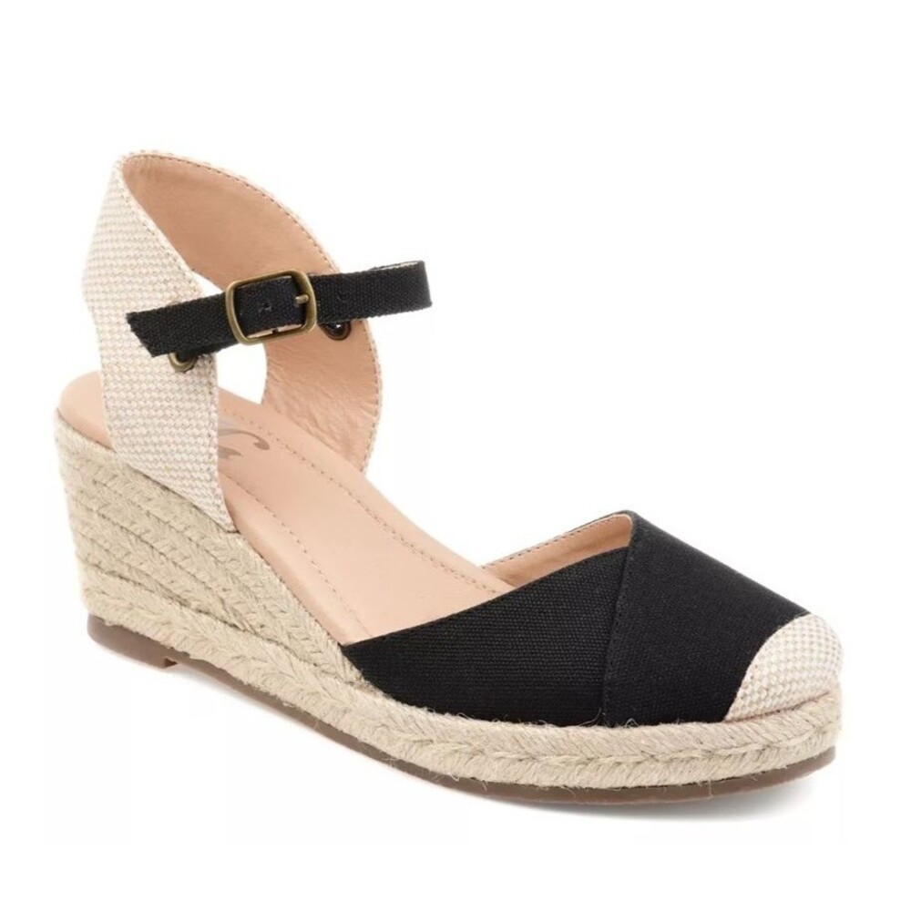 Journee Collection Ashlyn Black Espadrille Wedge Sandal Size 10M NEW